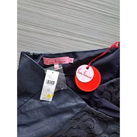 NEW Eva Franco Anthropologie Faux Leather Lace Twofer Dress 12  Blue Halter - Picture 3 of 10